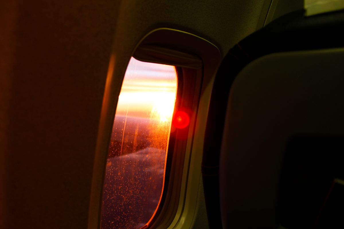 Sunset from an airplane window on the way to China