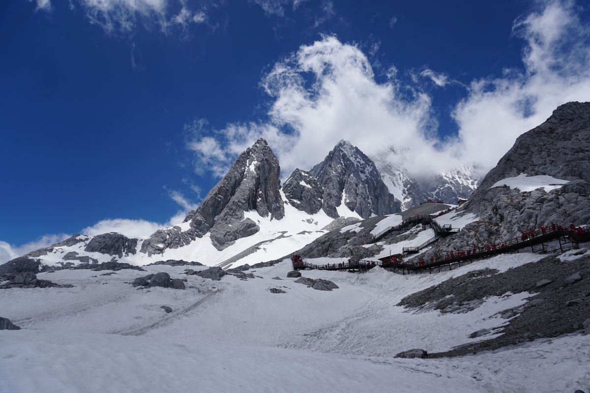 Jade Dragon Snow Mountain above the boardwalks of Glacier Park