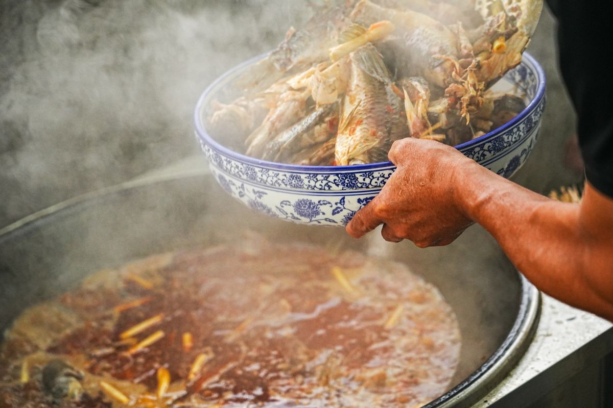 A spicy Sichuan-style hotpot cauldron