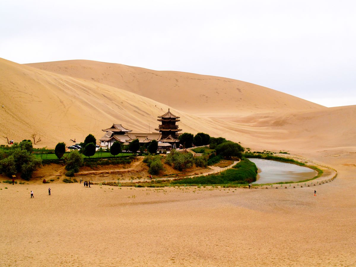 Crescent Lake and the Mingsha sand dunes near Dunhuang