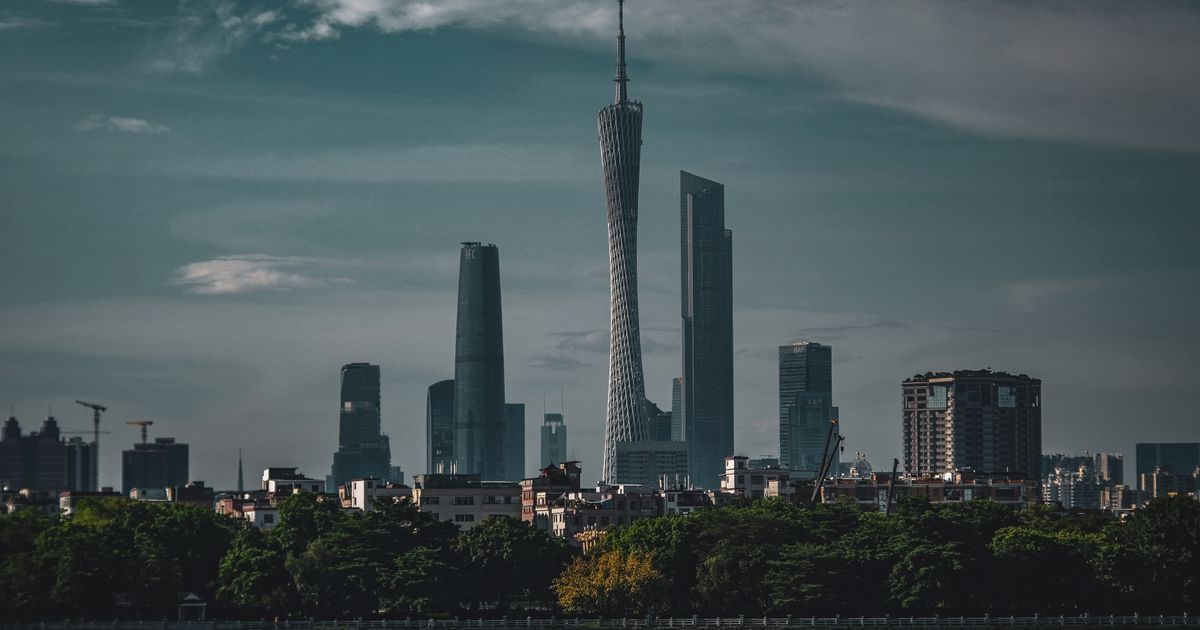 Guangzhou skyline with Canton Tower over the Pearl River