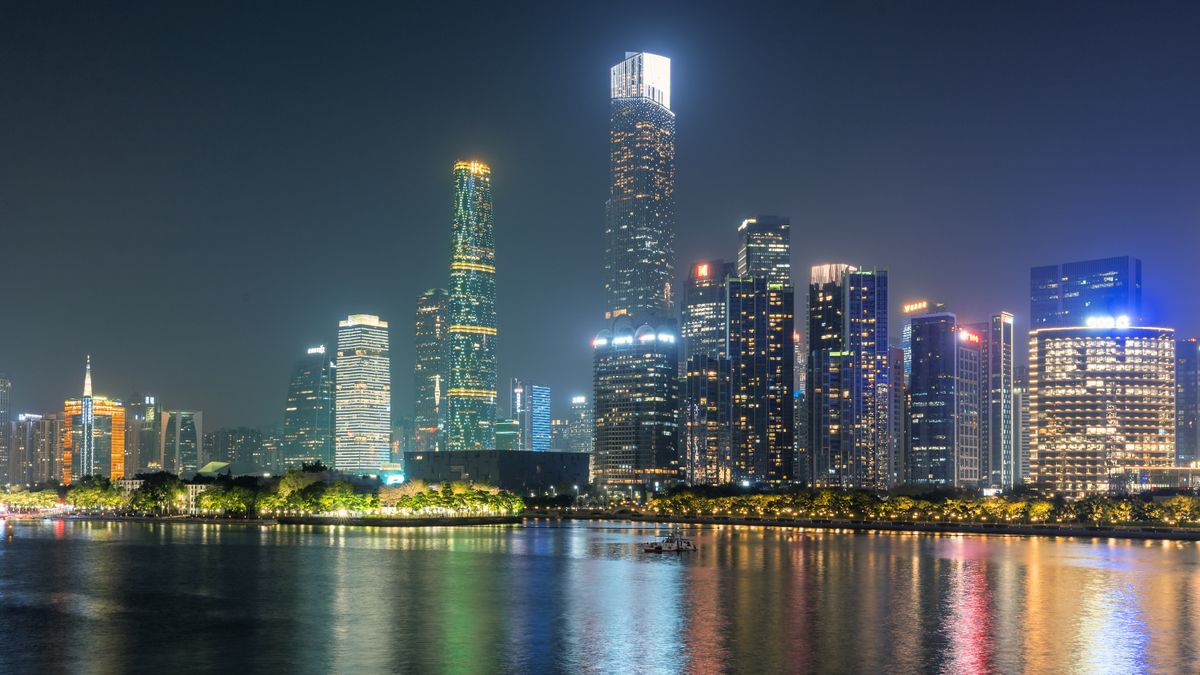 Guangzhou's central business district at night