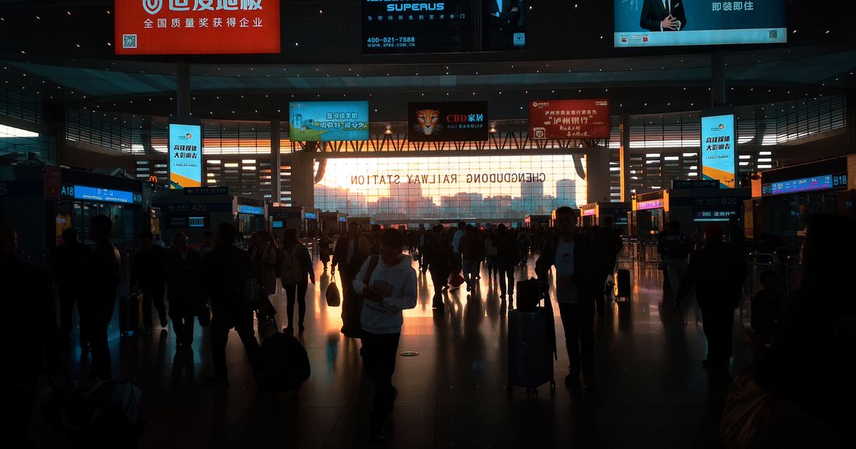 Crowded concourse at a Chinese high-speed railway station