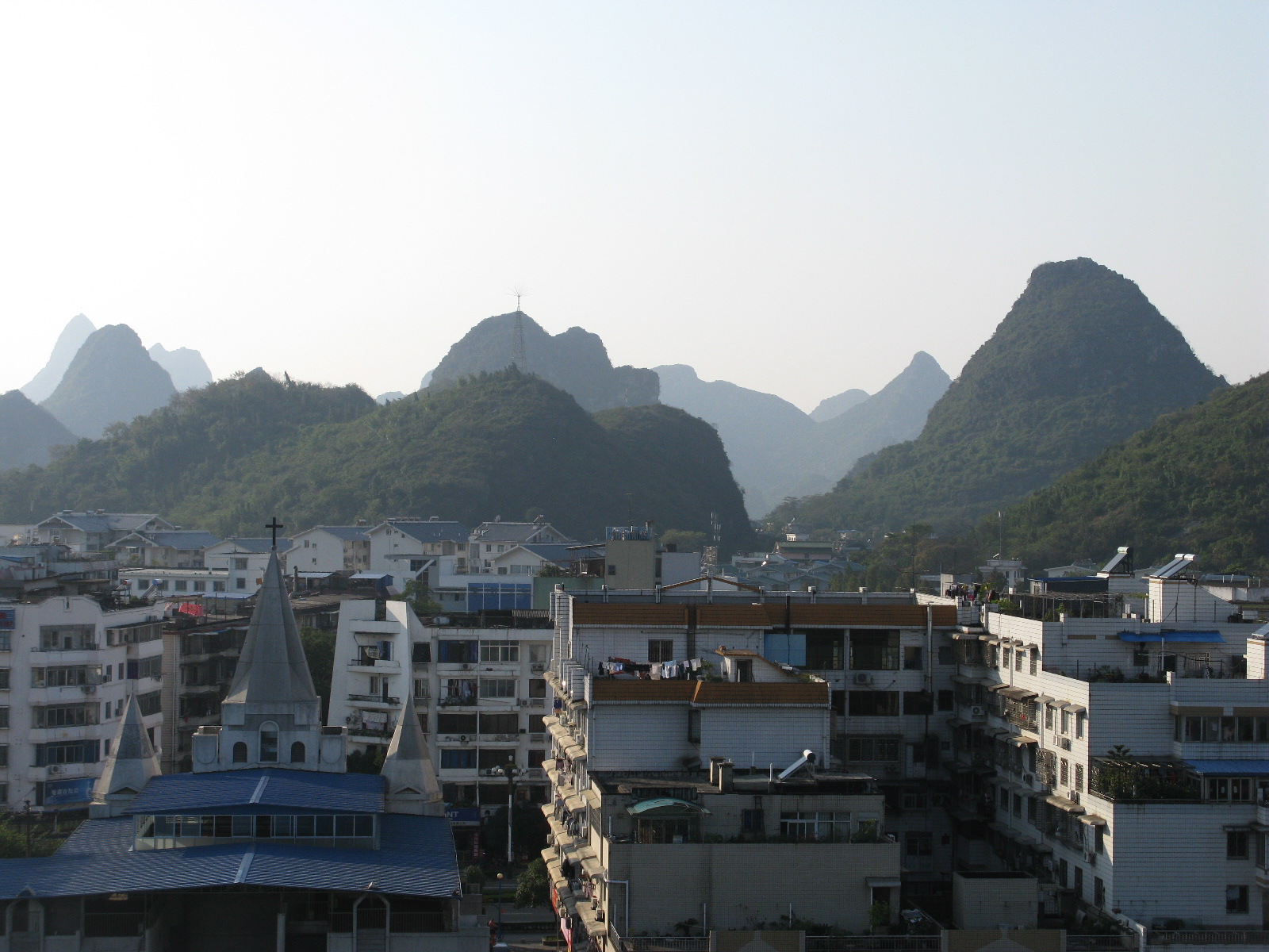 Panorama of Guilin's karst peaks seen from the summit of Solitary Beauty Peak