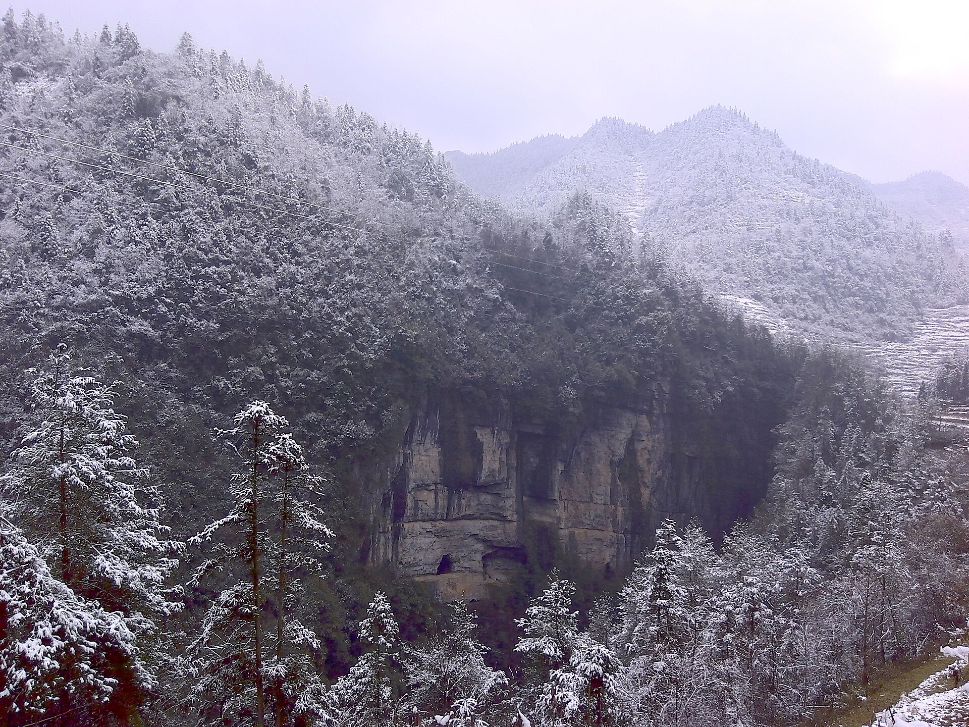Snow-dusted karst landscape at Wulong