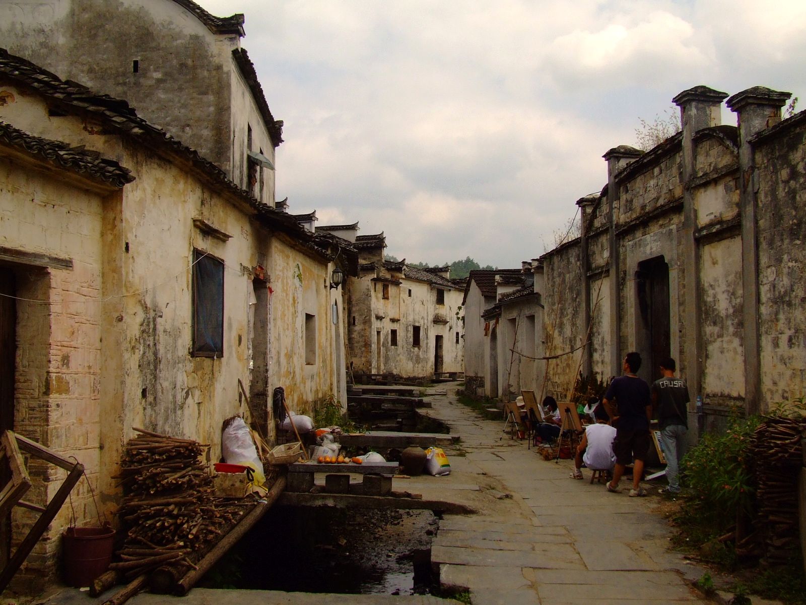 Old lane of weathered Huizhou houses in Xidi