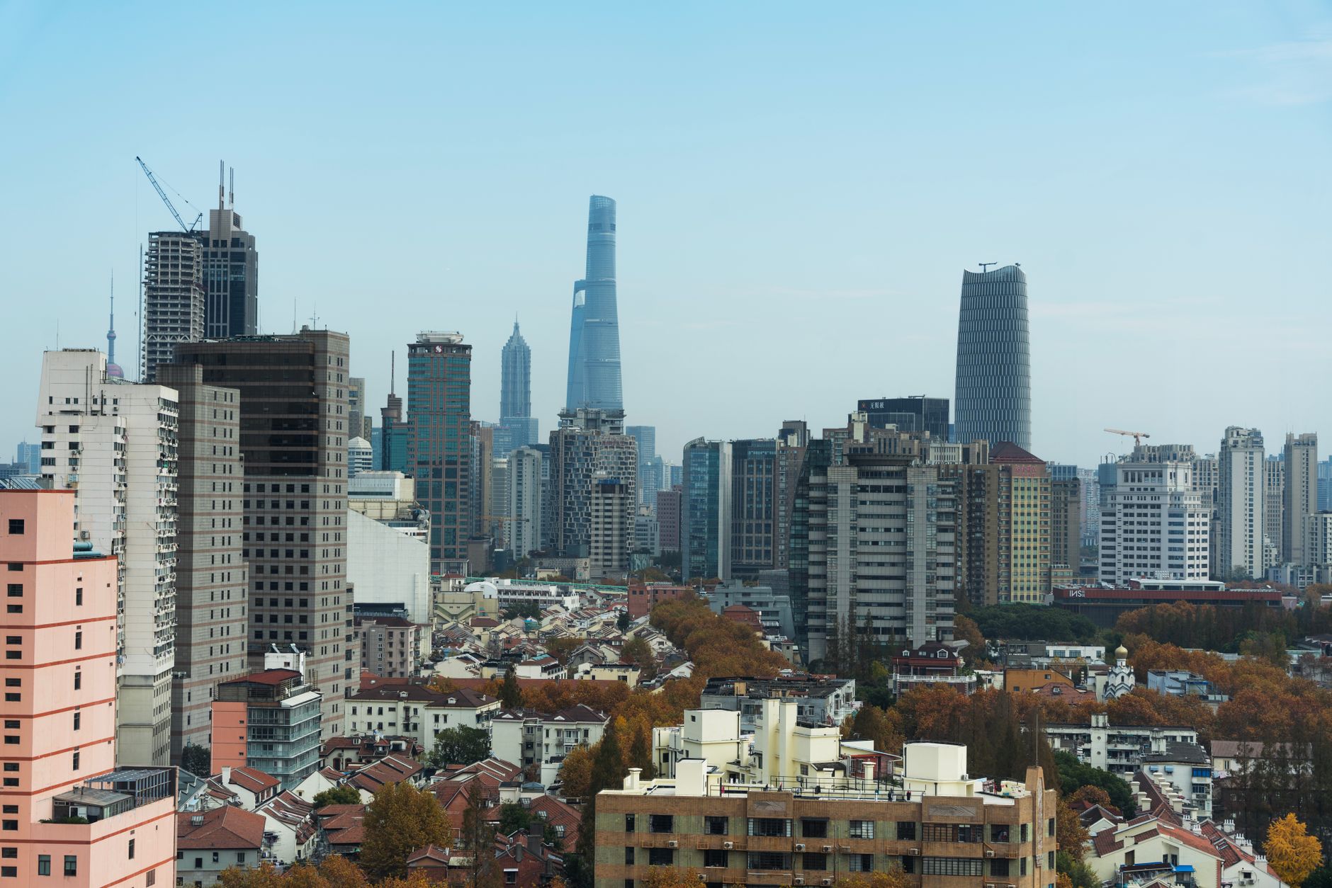 Shanghai skyline cityscape with the supertall towers