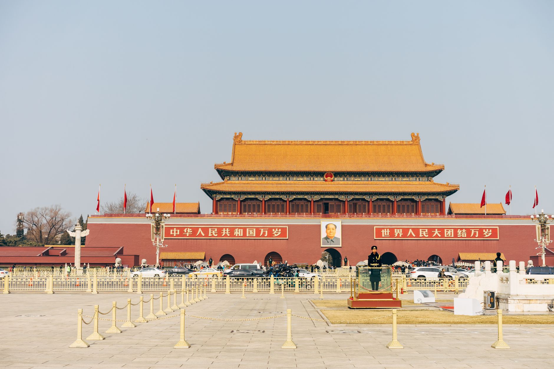The Tiananmen Gate and the wide plaza of Tiananmen Square