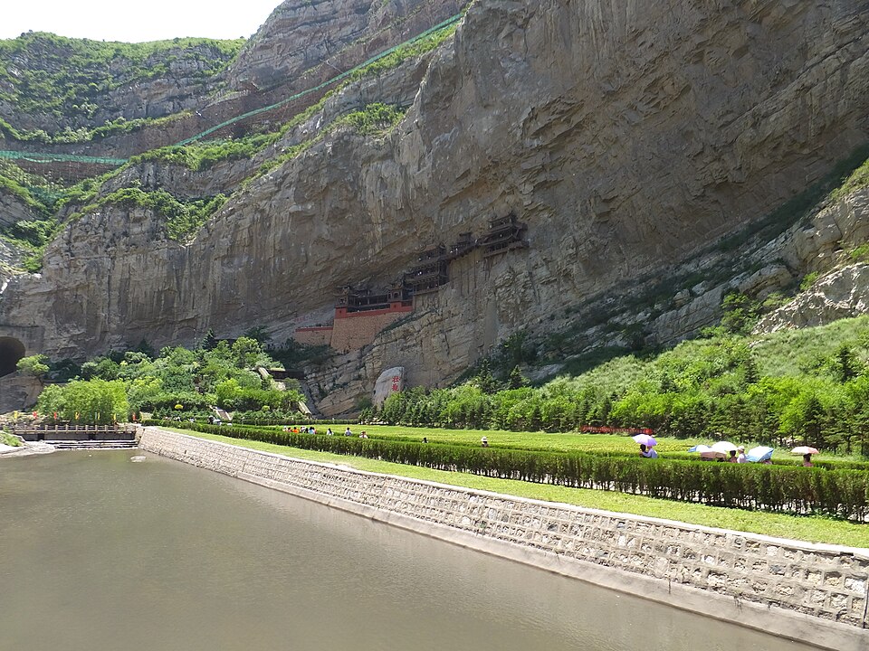 The Hanging Temple clinging to a cliff above the gorge near Datong