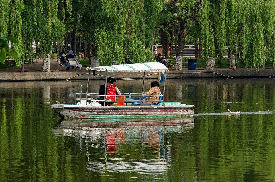 Pavilion with red lanterns in Green Lake Park