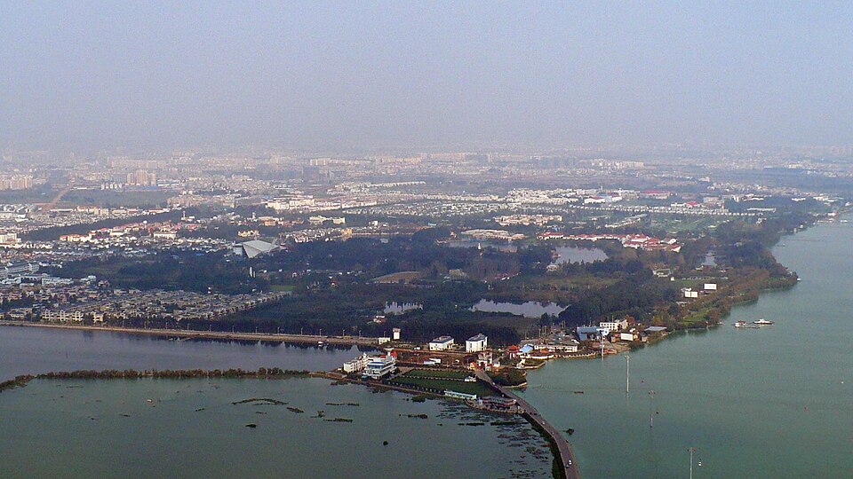 Panoramic view of Dianchi Lake and Kunming from the Western Hills
