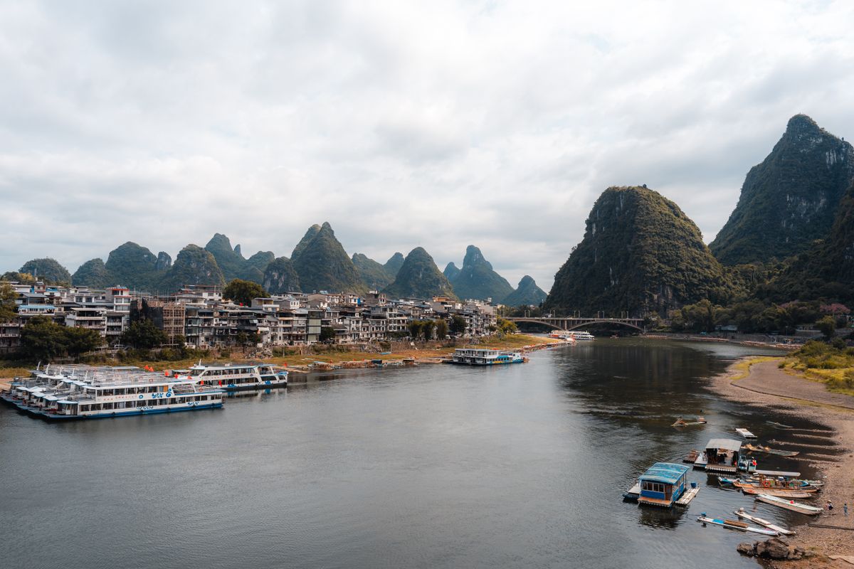 Karst peaks above the misty Li River